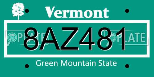 8AZ481 Vermont License Plate