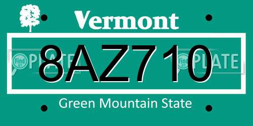 8AZ710 Vermont License Plate