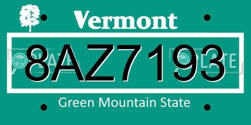 8AZ7193 Vermont License Plate