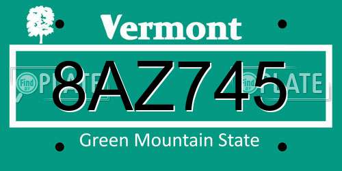 8AZ745 Vermont License Plate