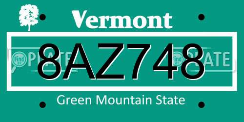 8AZ748 Vermont License Plate