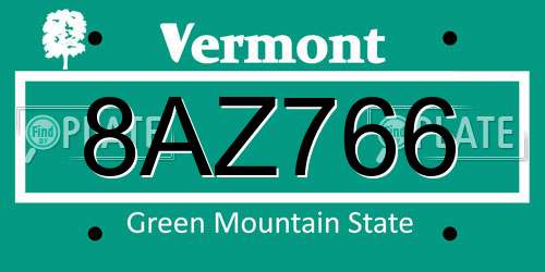 8AZ766 Vermont License Plate