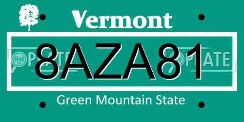 8AZA81 Vermont License Plate