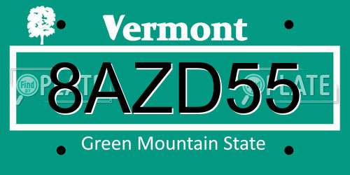 8AZD55 Vermont License Plate