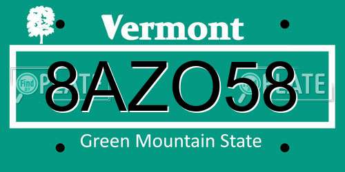 8AZO58 Vermont License Plate