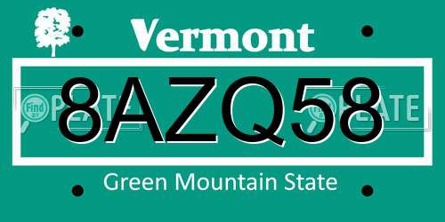 8AZQ58 Vermont License Plate