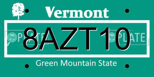8AZT10 Vermont License Plate