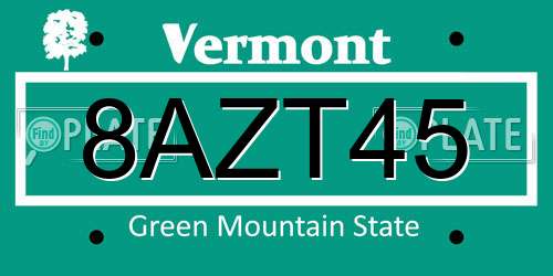 8AZT45 Vermont License Plate