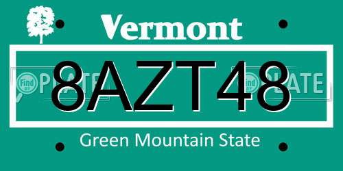 8AZT48 Vermont License Plate