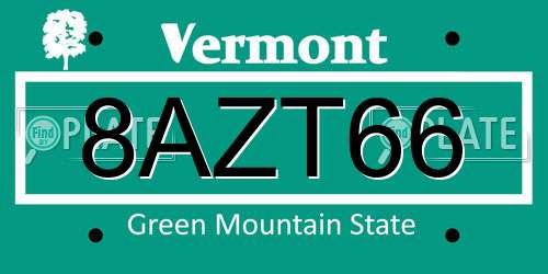 8AZT66 Vermont License Plate