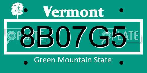 8B07G5 Vermont License Plate
