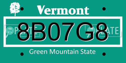 8B07G8 Vermont License Plate