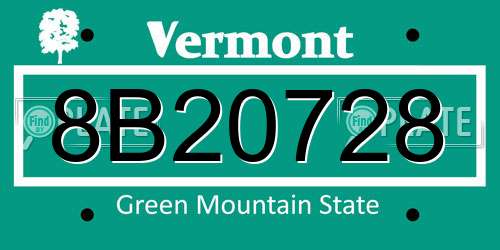 8B20728 Vermont License Plate