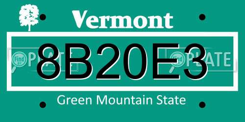 8B20E3 Vermont License Plate