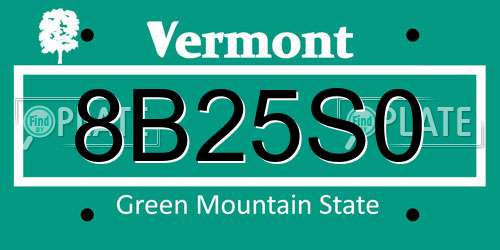 8B25S0 Vermont License Plate