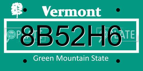 8B52H6 Vermont License Plate