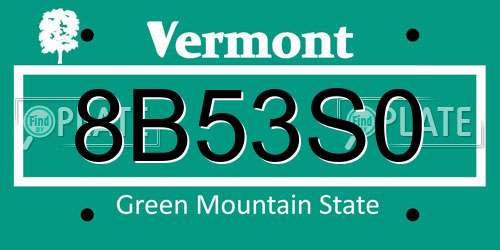8B53S0 Vermont License Plate