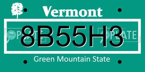 8B55H3 Vermont License Plate
