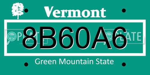8B60A6 Vermont License Plate