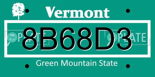 8B68D3 Vermont License Plate
