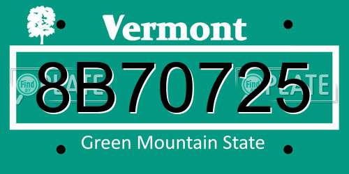 8B70725 Vermont License Plate