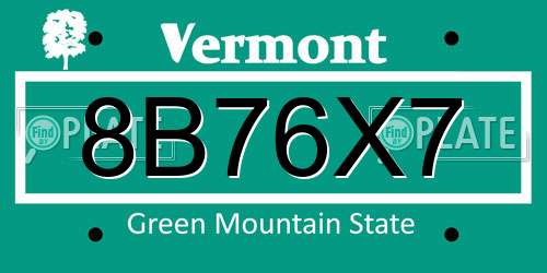8B76X7 Vermont License Plate