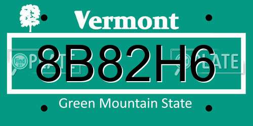 8B82H6 Vermont License Plate