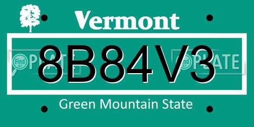 8B84V3 Vermont License Plate