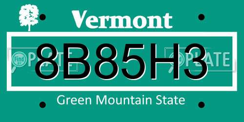 8B85H3 Vermont License Plate