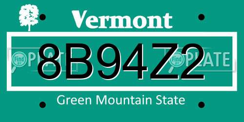 8B94Z2 Vermont License Plate