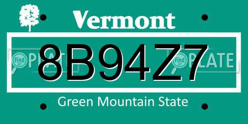8B94Z7 Vermont License Plate