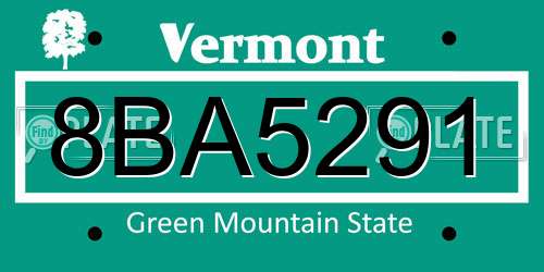 8BA5291 Vermont License Plate
