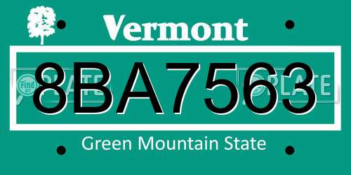 8BA7563 Vermont License Plate