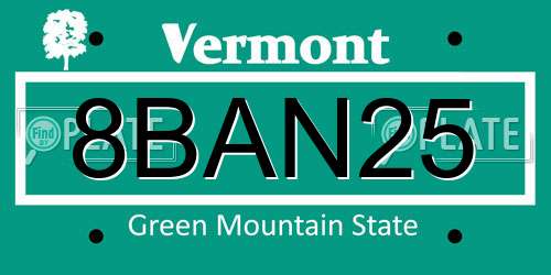 8BAN25 Vermont License Plate