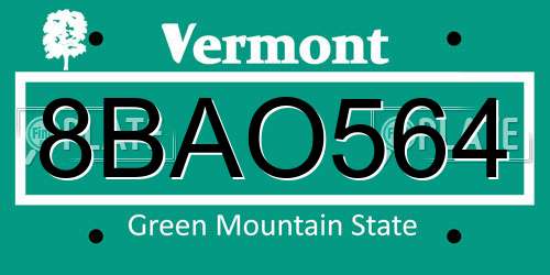8BAO564 Vermont License Plate