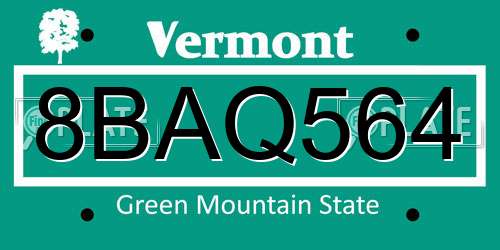 8BAQ564 Vermont License Plate