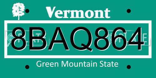 8BAQ864 Vermont License Plate
