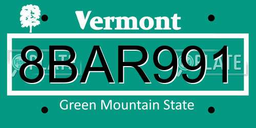 8BAR991 Vermont License Plate