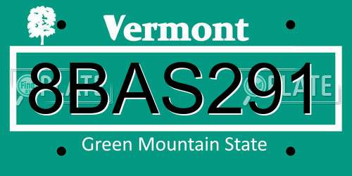 8BAS291 Vermont License Plate