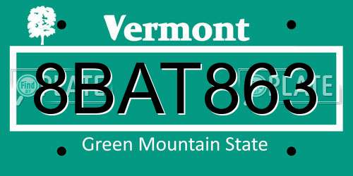 8BAT863 Vermont License Plate