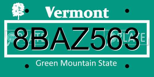 8BAZ563 Vermont License Plate