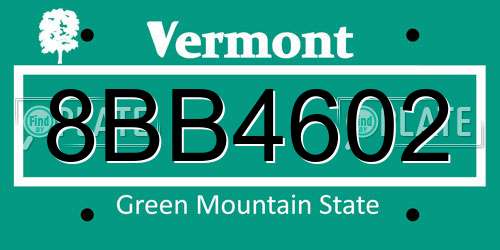 8BB4602 Vermont License Plate