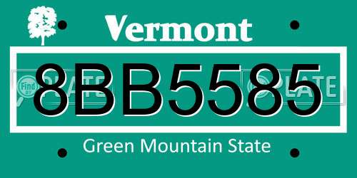 8BB5585 Vermont License Plate