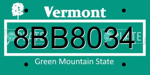 8BB8034 Vermont License Plate