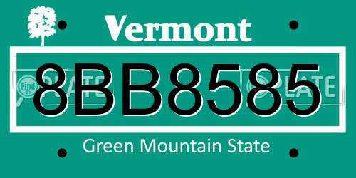 8BB8585 Vermont License Plate