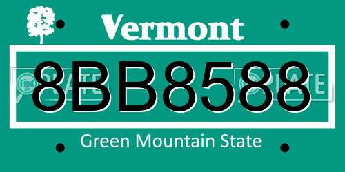 8BB8588 Vermont License Plate