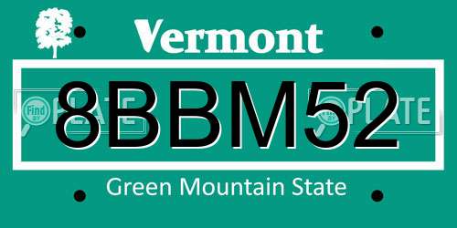 8BBM52 Vermont License Plate