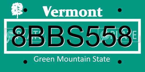 8BBS558 Vermont License Plate