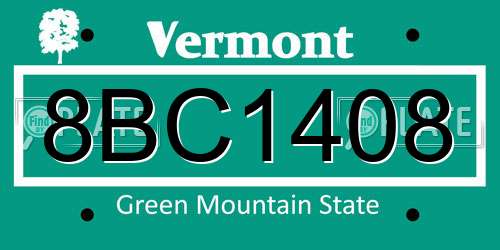 8BC1408 Vermont License Plate