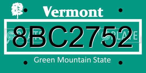 8BC2752 Vermont License Plate
